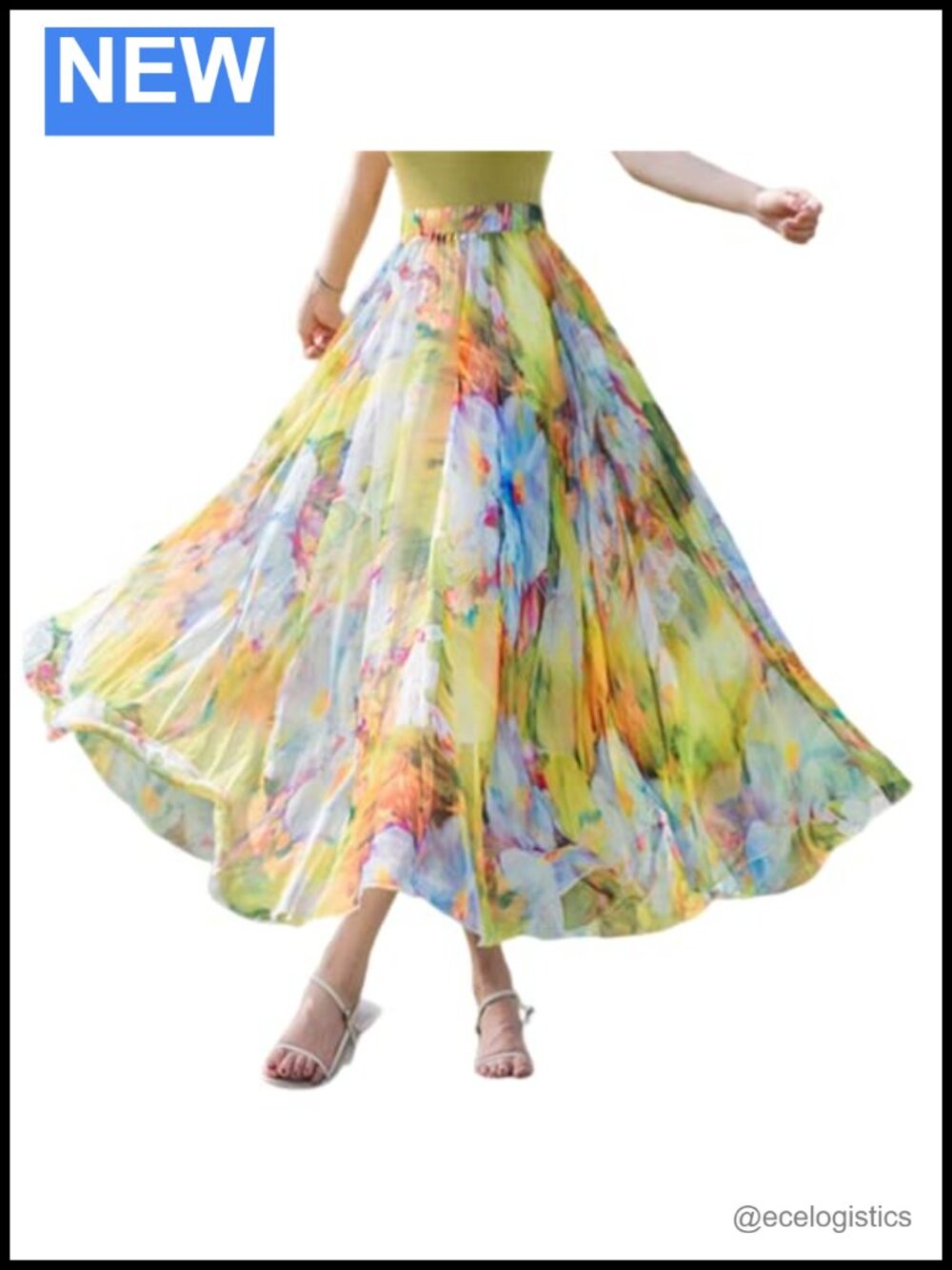 Women's Maxi Silk Chiffon Long Skirt Floral Pattern Regular Fit